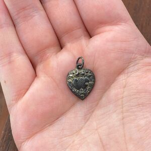 Vintage 925 Sterling Silver "Uncle" Two Hearts Puffy Heart Pendant Charm